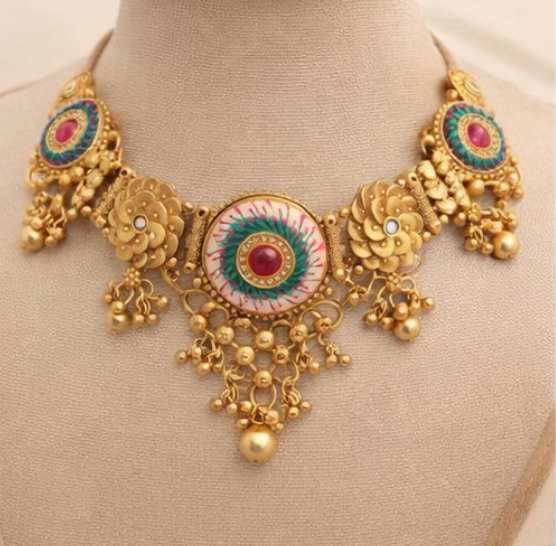 Traditional Meenakari Kundan Choker Necklace Set with Matching Earrings