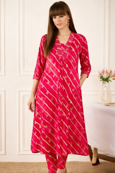 Red Bandhani Printed Ready-to-Wear Ladies Suit