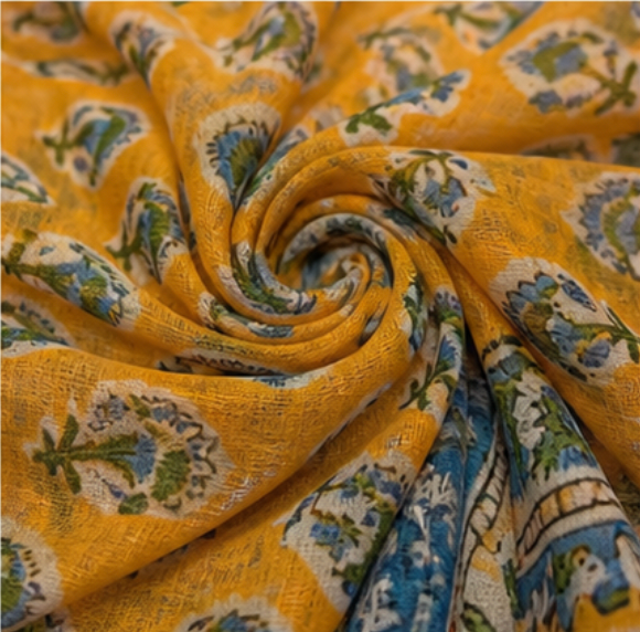 Vibrant Hand Block Printed Cotton Suit Set with Chiffon Dupatta (Mustard Floral)