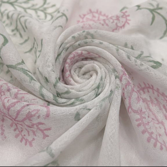 Elegant Hand Block Printed Cotton Suit Set with Chiffon Dupatta (Sage Green Floral)