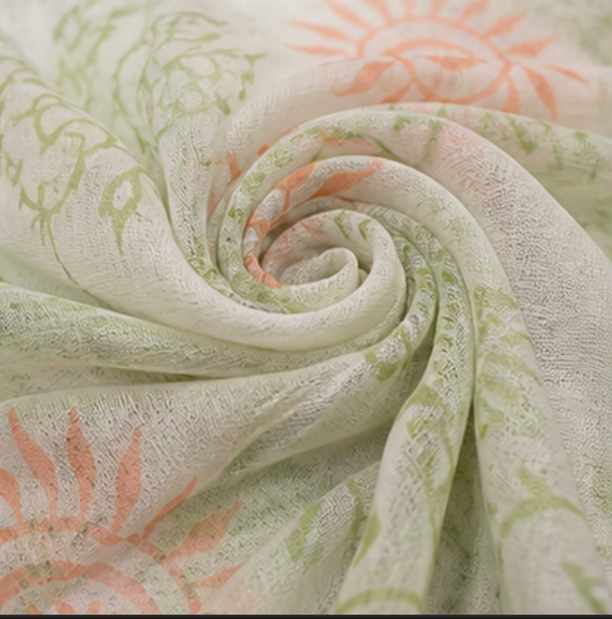 Elegant Hand Block Printed Cotton Suit Set with Chiffon Dupatta (Pastel Green Floral)