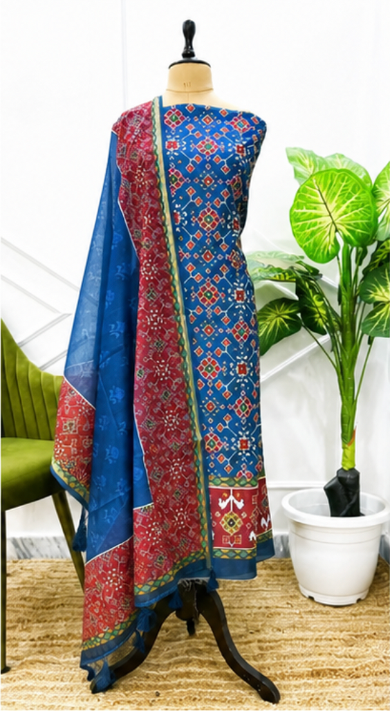 Exclusive Banarasi Cotton Silk Digital Print Suit Set with Dupatta
