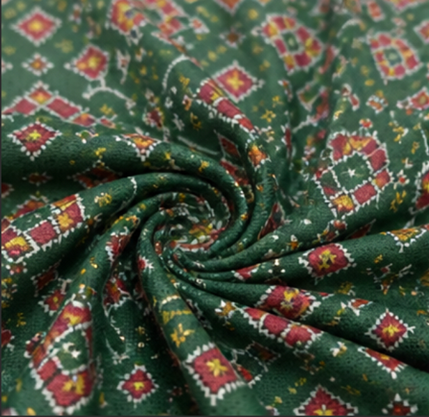 Exclusive Banarasi Cotton Silk Digital Print Suit Set with Dupatta (Emerald Green)