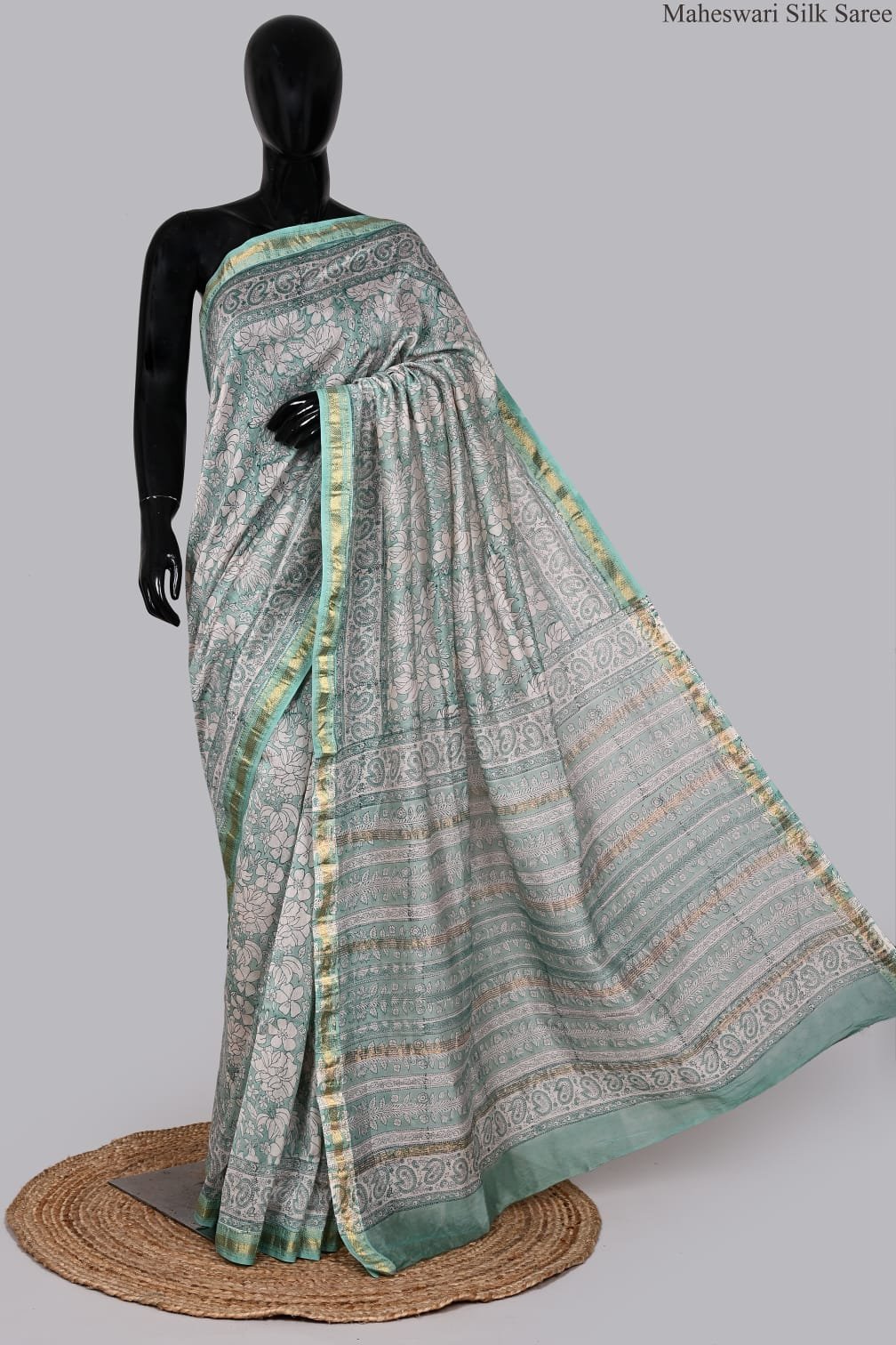 Elegant Sea Green Maheswari Silk Saree