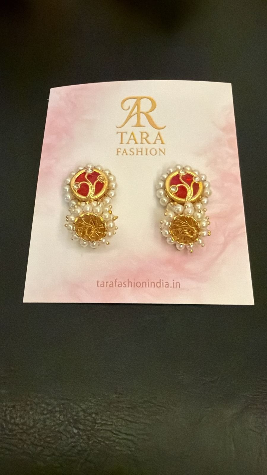 Traditional Red Meenakari and Gold Textured Double-Drop Earrings