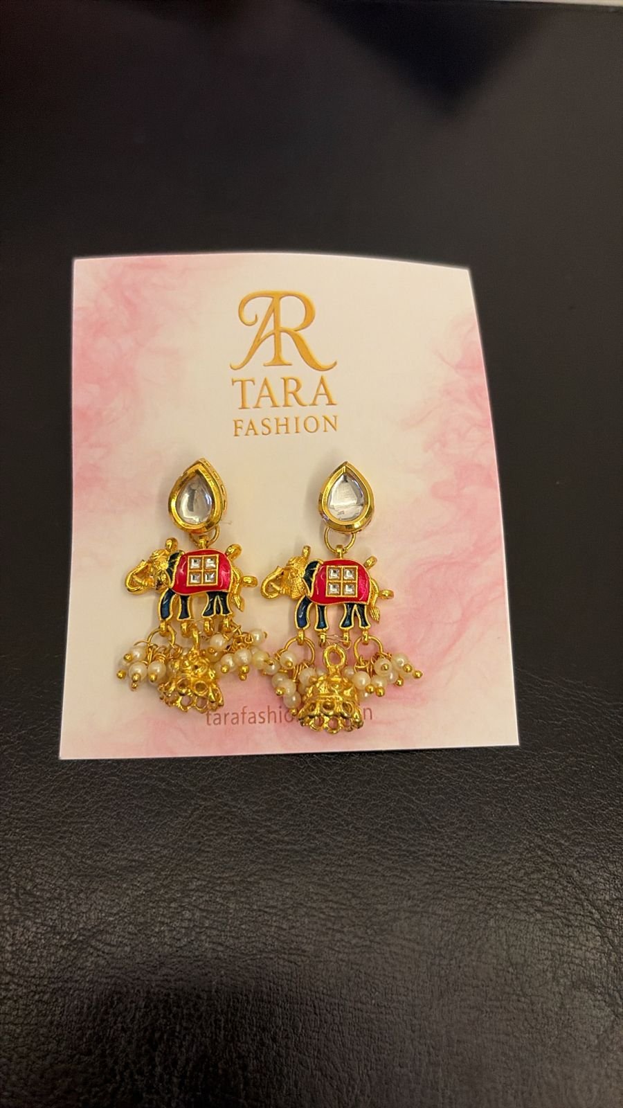 Tara Fashion Gold-Plated Meenakari Elephant Jhumka Earrings