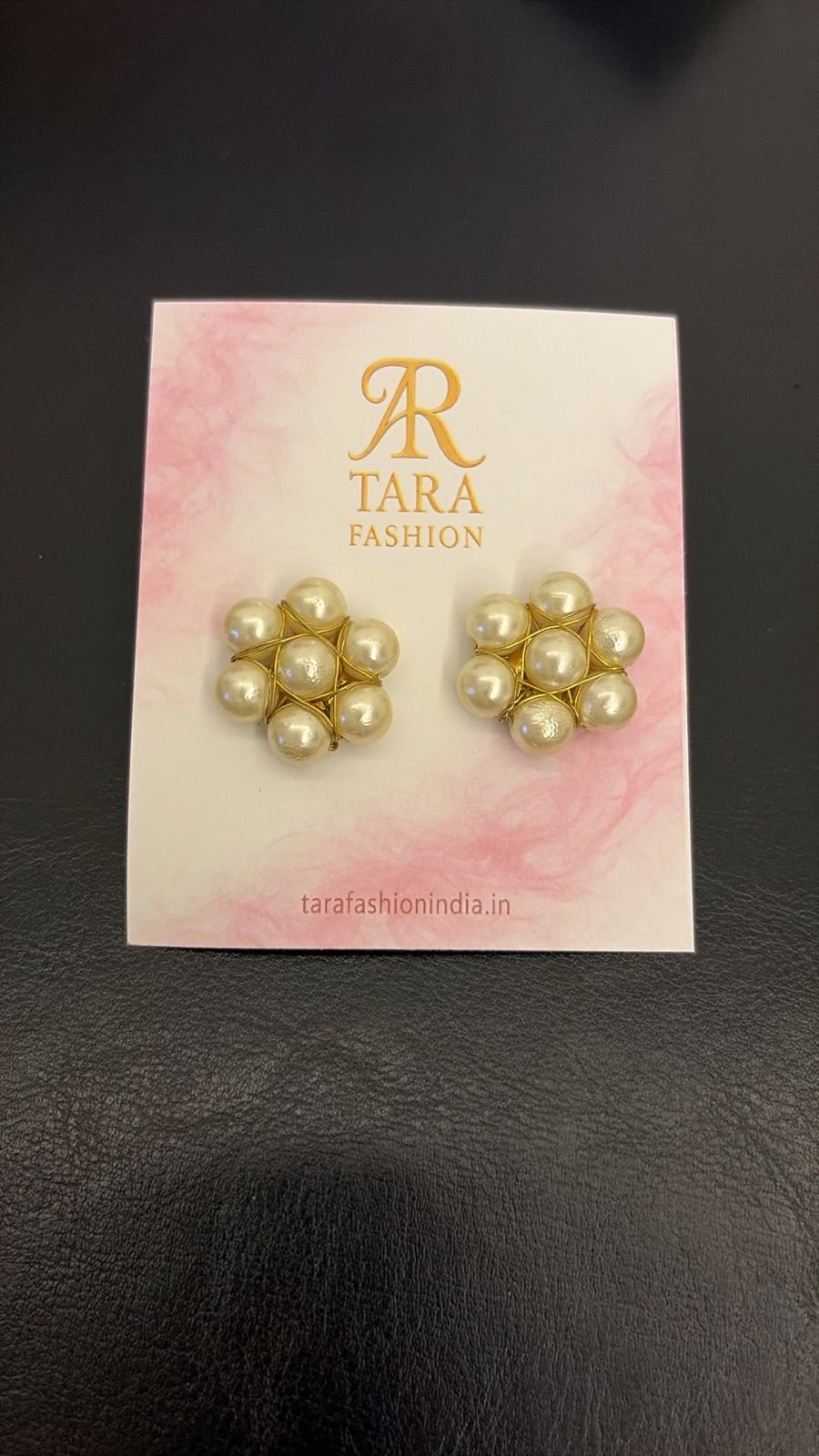 Tara Fashion Golden Wire Mesh Pearl Flower Stud Earrings