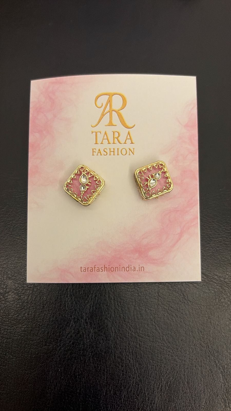 Tara Fashion Gold-Plated Square Pink Meenakari Kundan Stud Earrings