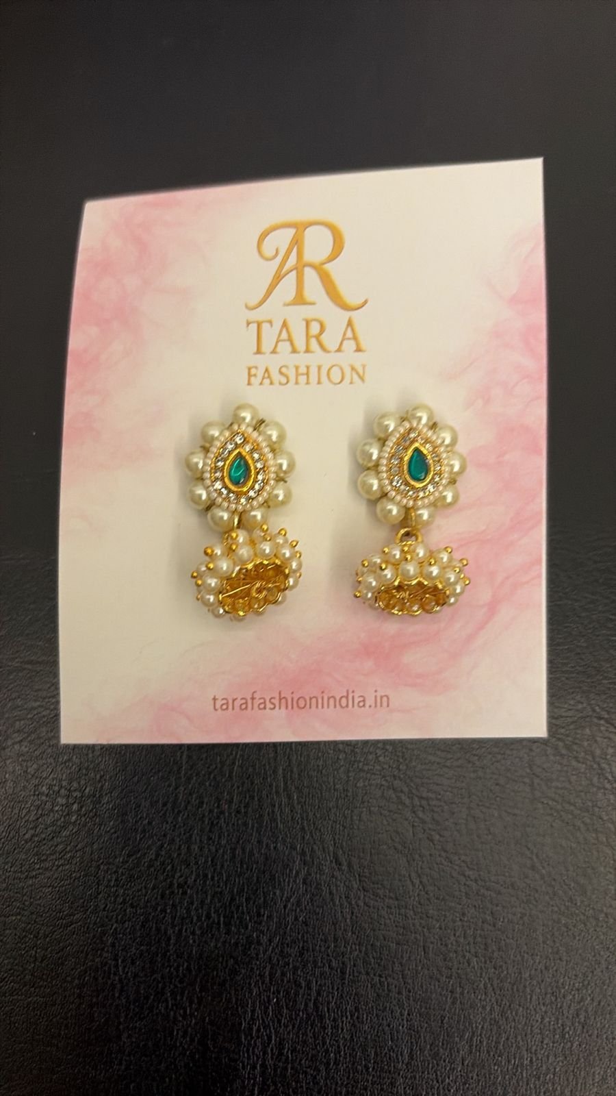 Tara Fashion Gold-Plated Green Meenakari Pearl Drop Jhumka Earrings