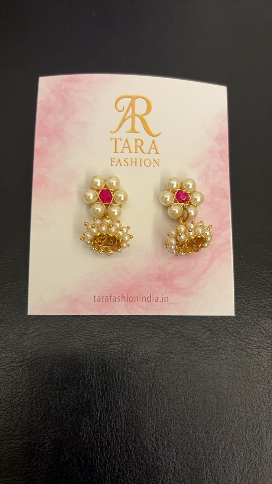 Tara Fashion Gold-Plated Pink Floral Pearl Drop Jhumka Earrings