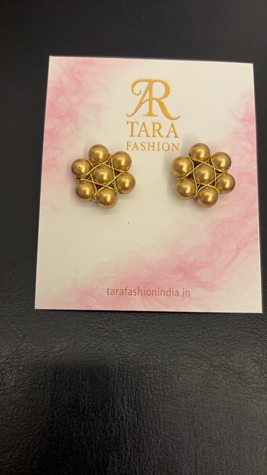 Tara Fashion Antique Golden Bead Floral Cluster Stud Earrings