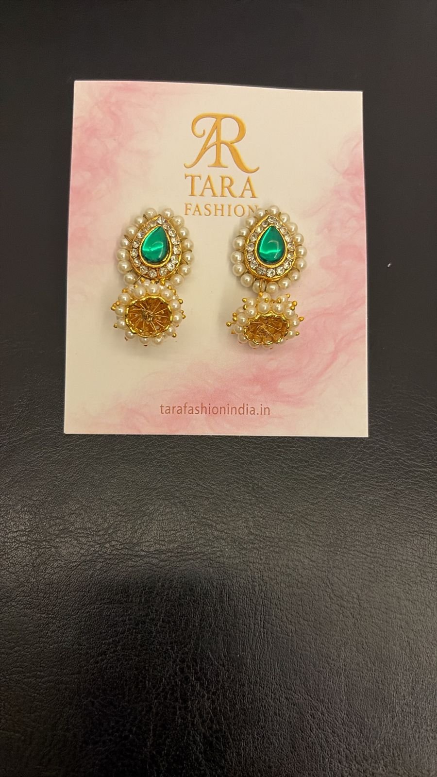 Royal Emerald Green Teardrop Jhumka Earrings with Pearl Borders