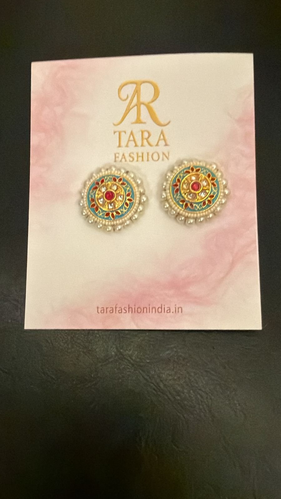 Festive Turquoise Meenakari Round Stud Earrings with Pearl Border