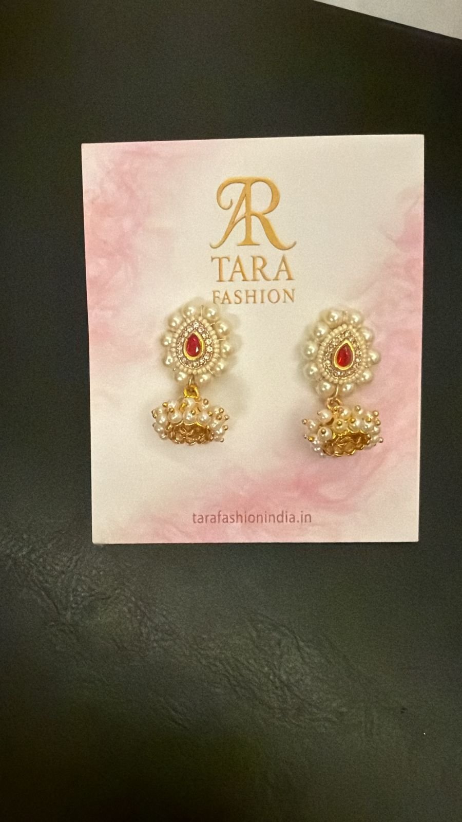 Ruby Red Teardrop Kundan Jhumki Earrings with Pearl Bunches