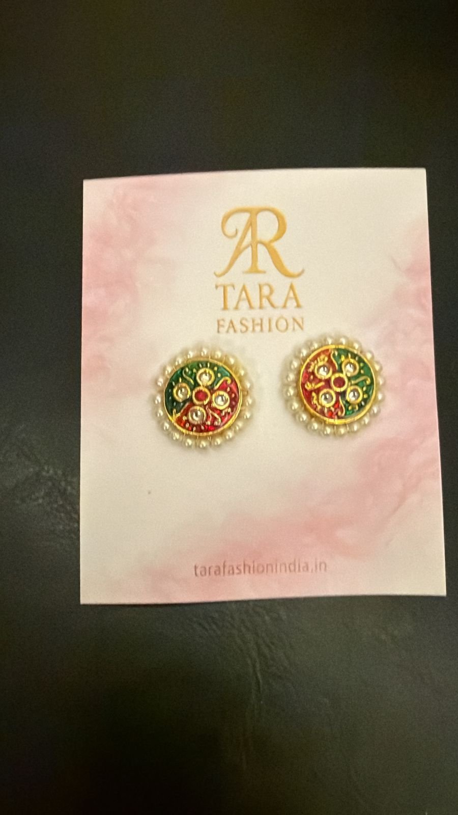 Traditional Round Meenakari Stud Earrings with Pearl Border
