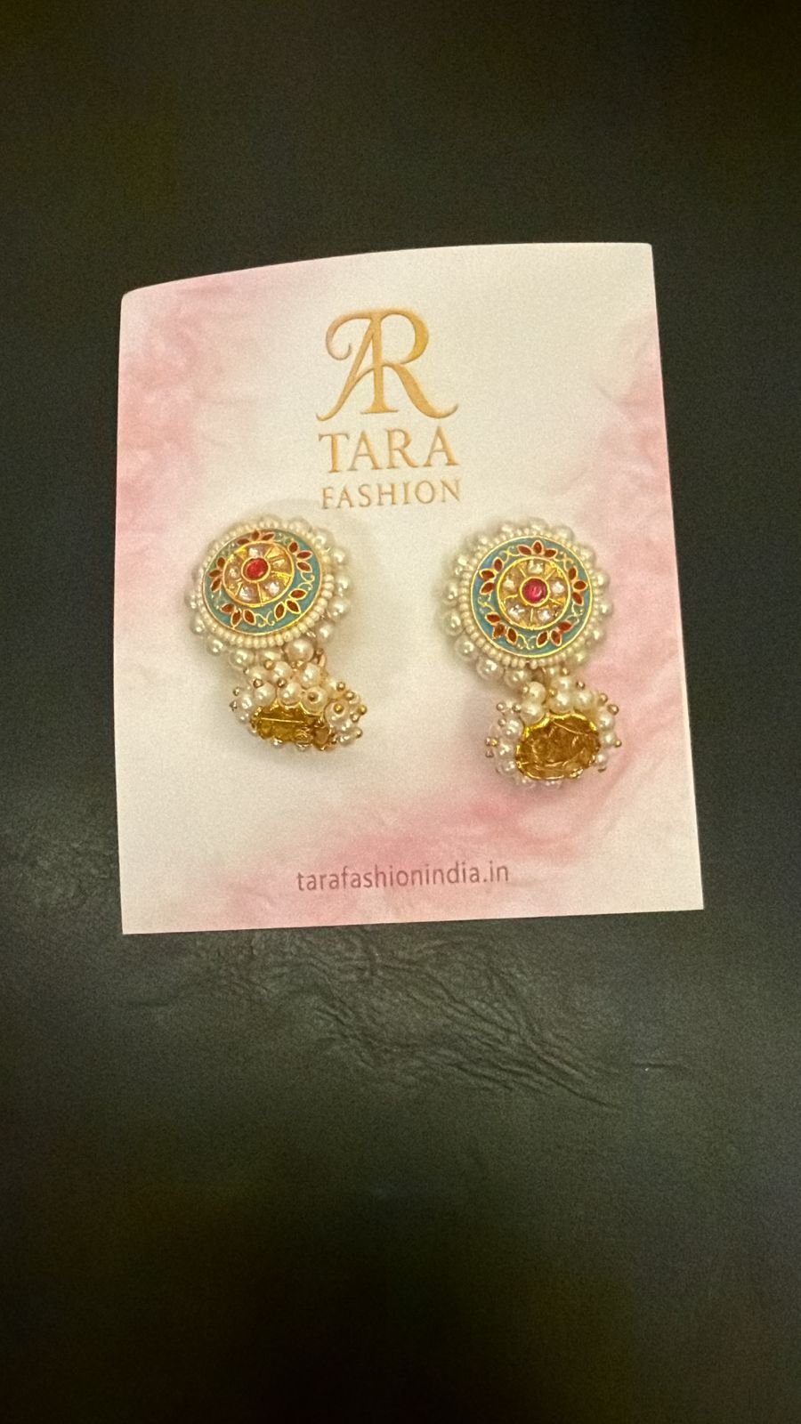 Traditional Meenakari Pearl Stud Jhumka Earrings