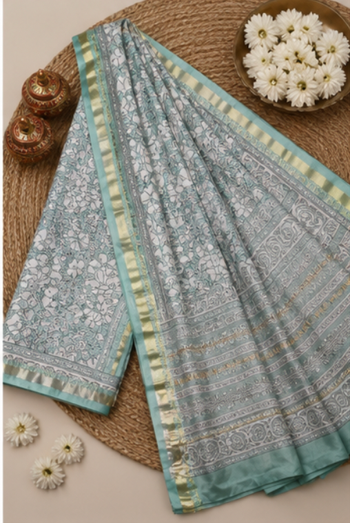 Elegant Sea Green Maheswari Silk Saree view 2