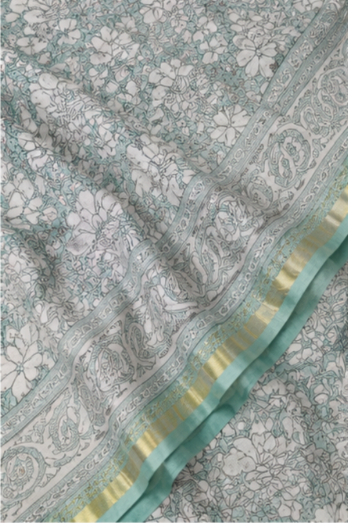 Elegant Sea Green Maheswari Silk Saree view 4