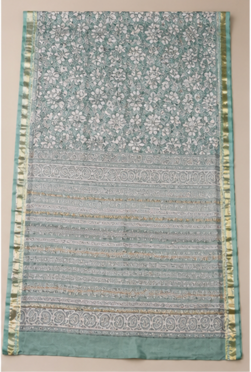 Elegant Sea Green Maheswari Silk Saree view 5