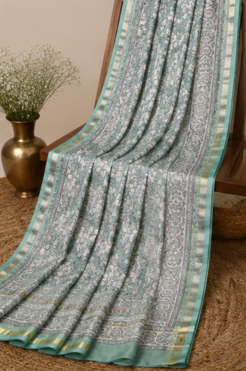 Elegant Sea Green Maheswari Silk Saree view 6