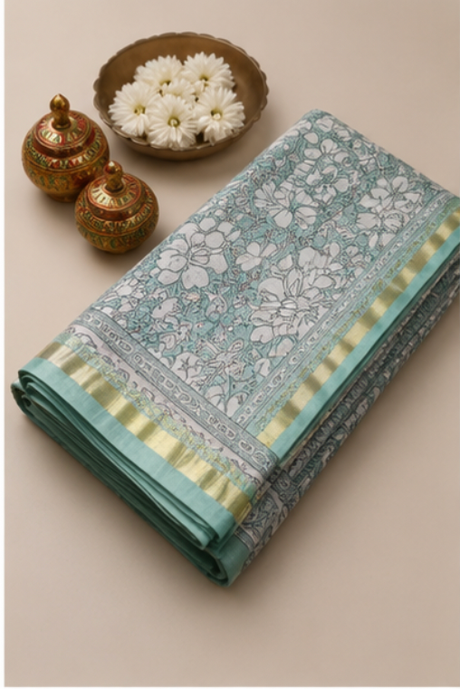 Elegant Sea Green Maheswari Silk Saree view 7