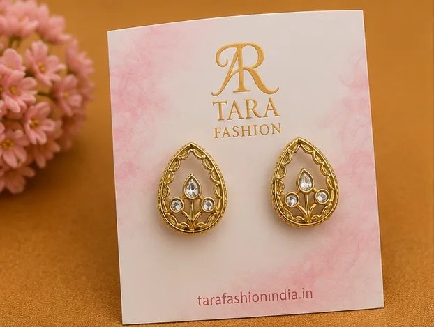 Elegant Gold-Plated Teardrop Kundan Stud Earrings view 2