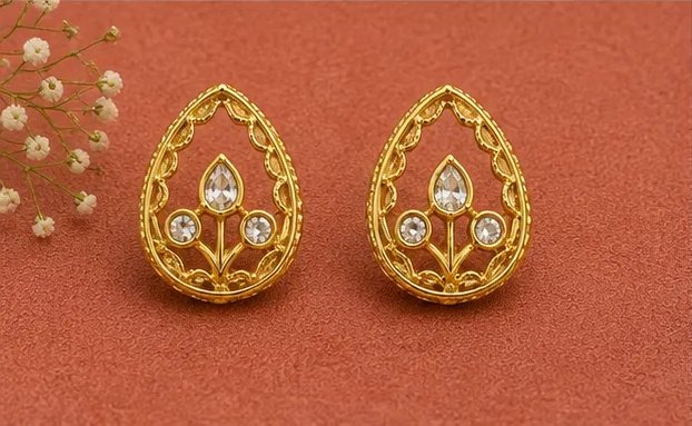 Elegant Gold-Plated Teardrop Kundan Stud Earrings view 6