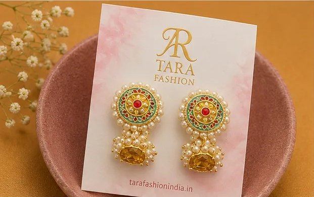 Traditional Meenakari Pearl Stud Jhumka Earrings view 4