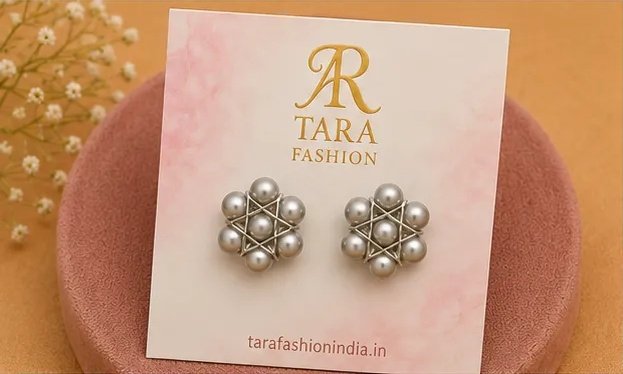 Handcrafted Silver Pearl Cluster Star Stud Earrings view 4