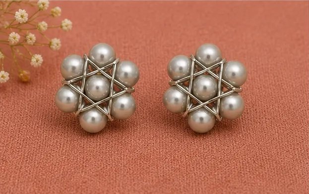 Handcrafted Silver Pearl Cluster Star Stud Earrings