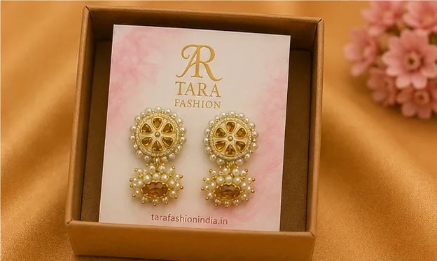 Floral Kundan Round Jhumka Earrings with Pearl Border view 7