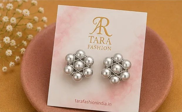 Classic Silver Wire-Woven Star Pearl Stud Earrings view 4