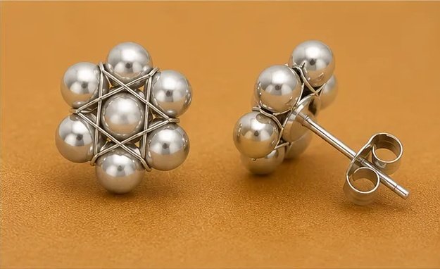 Classic Silver Wire-Woven Star Pearl Stud Earrings view 5