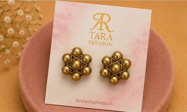 Antique Gold Wire-Woven Star Pearl Stud Earrings view 4