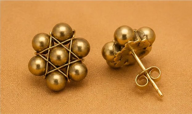 Antique Gold Wire-Woven Star Pearl Stud Earrings view 5
