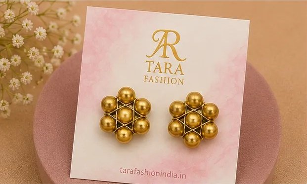 Tara Fashion Antique Golden Bead Floral Cluster Stud Earrings view 4