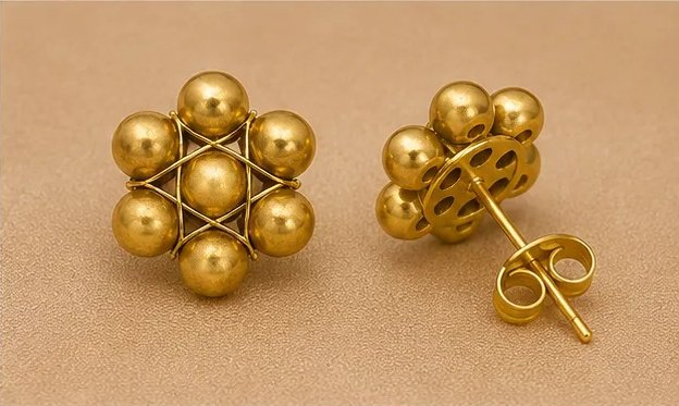 Tara Fashion Antique Golden Bead Floral Cluster Stud Earrings view 5