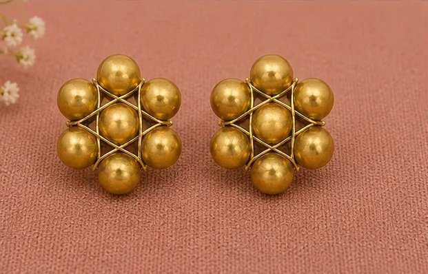 Tara Fashion Antique Golden Bead Floral Cluster Stud Earrings view 6