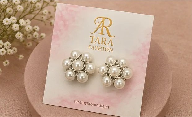 Elegant Floral Pearl Silver Wire-Wrapped Stud Earrings view 4