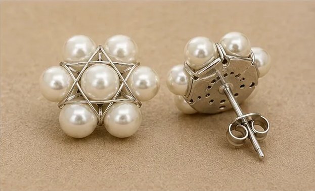 Elegant Floral Pearl Silver Wire-Wrapped Stud Earrings view 5
