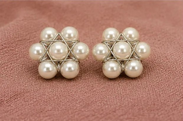 Elegant Floral Pearl Silver Wire-Wrapped Stud Earrings view 6