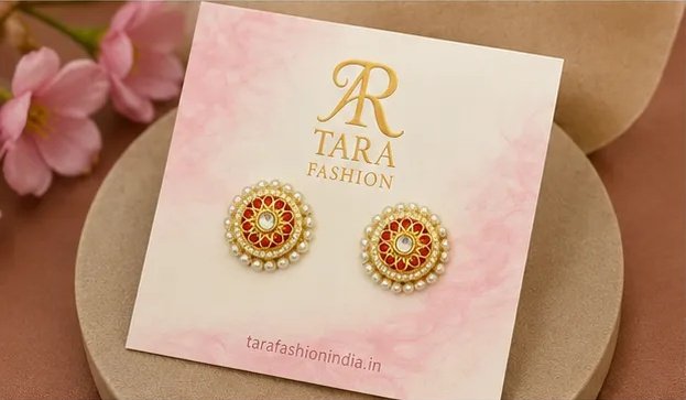 Elegant Gold-Plated Red Kemp and Pearl Stud Earrings view 4