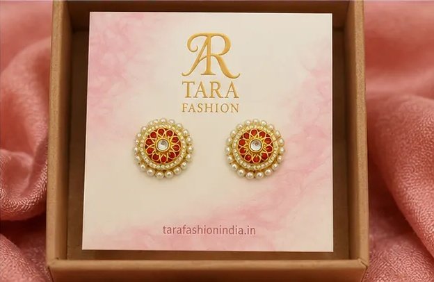 Elegant Gold-Plated Red Kemp and Pearl Stud Earrings view 7