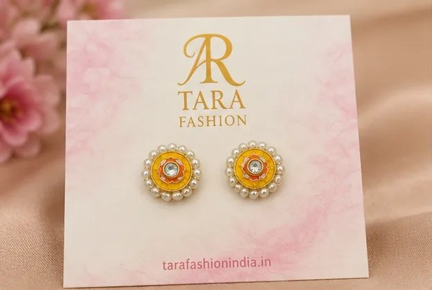 Elegant Gold-Plated Meenakari Floral Stud Earrings with Pearl Border view 2