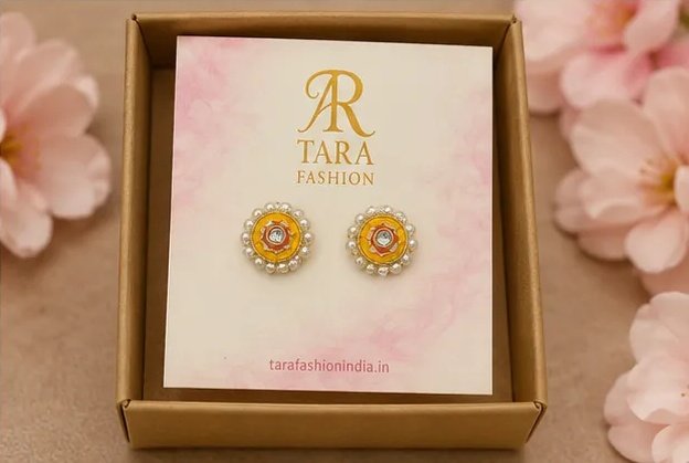 Elegant Gold-Plated Meenakari Floral Stud Earrings with Pearl Border view 7