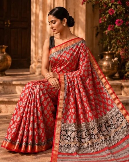 Regal Red Maheswari Silk Saree with Ornate Paisley Pallu