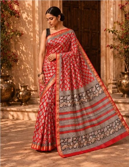 Regal Red Maheswari Silk Saree with Ornate Paisley Pallu view 6