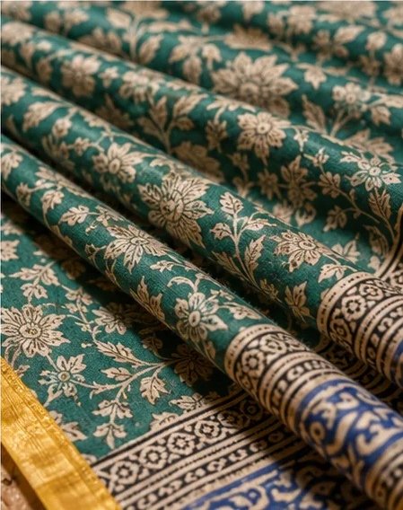 Regal Bottle Green Maheswari Silk Saree with Mustard Zari Border view 7