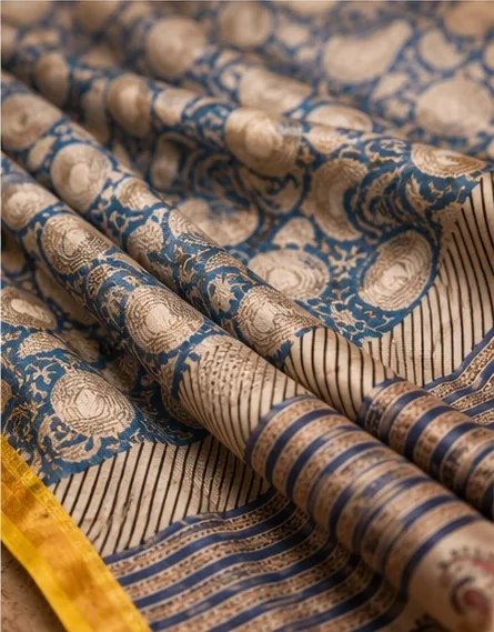 Elegant Indigo Blue and Cream Maheswari Silk Saree with Paisley Pallu view 7