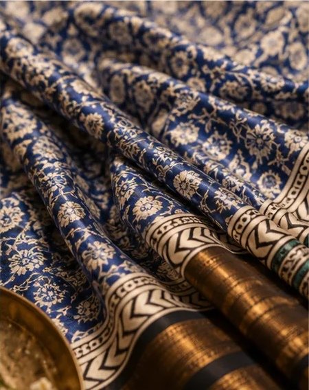 Elegant Blue and Yellow Maheswari Silk Saree view 7